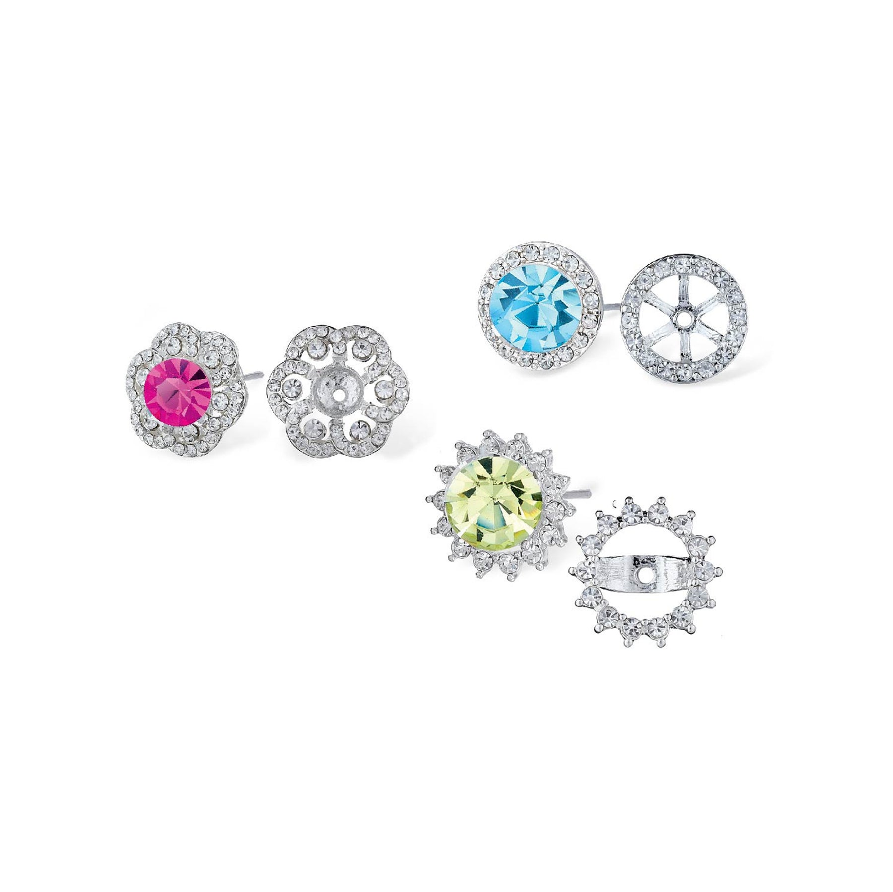 Earring Jackets Trio Set: Round, Star, Flower (fits 8mm studs)