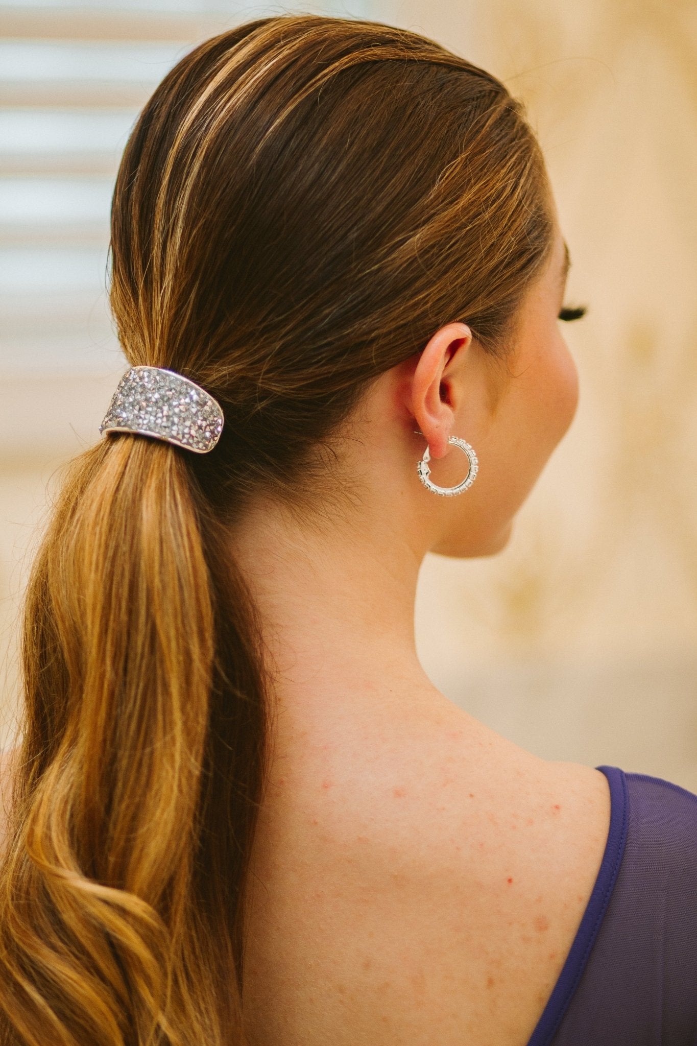 Rhinestone Encrusted Silver Metal Ponytail Cuff