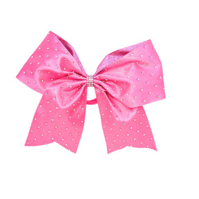 8" Satin Gem Glitter Bows w/ Elastic Band & Pinch Clip