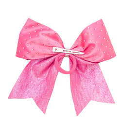 8" Satin Gem Glitter Bows w/ Elastic Band & Pinch Clip