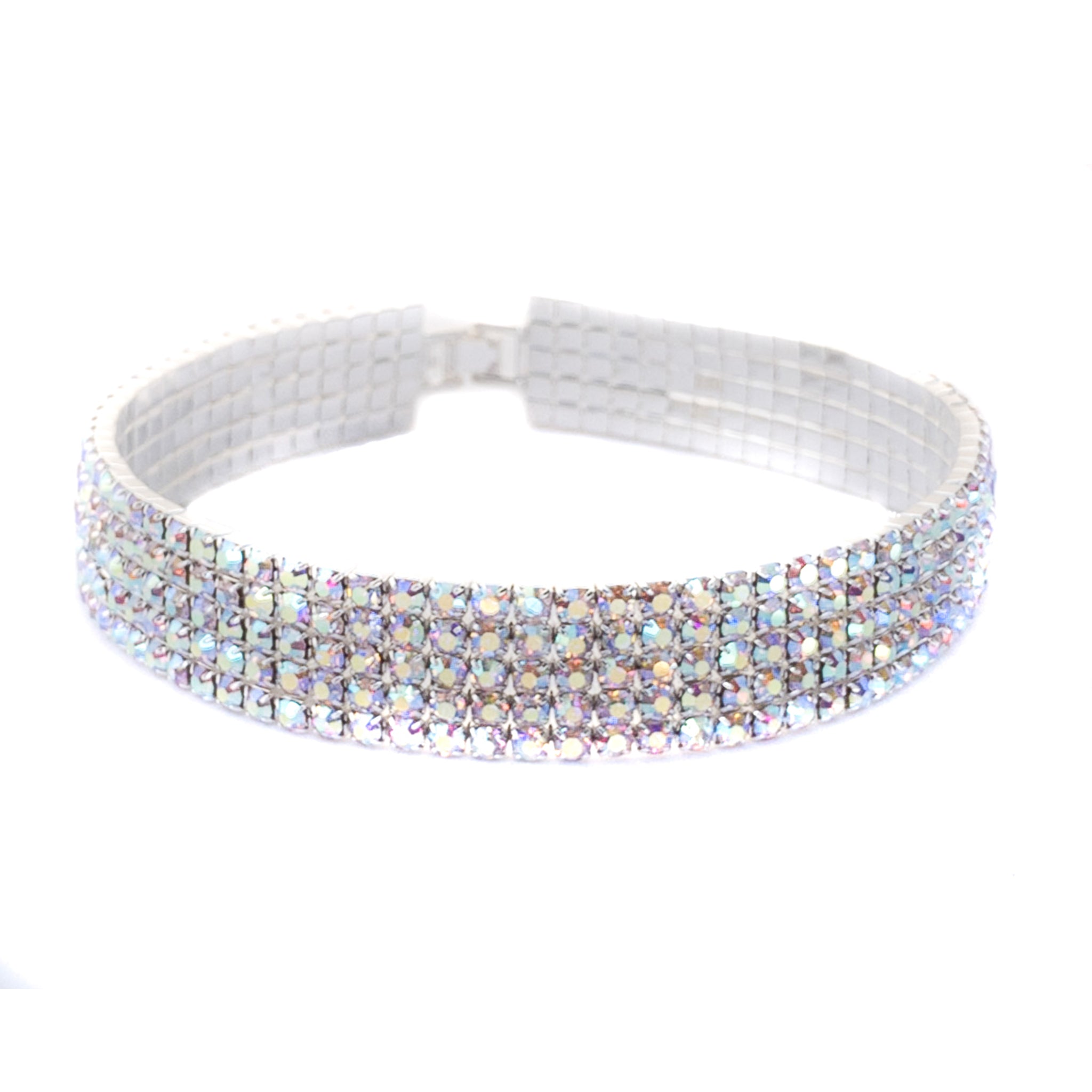 【EVERYBIRTHDAY】Angle Rose Silver Choker ネックレース 5 Row Rhinestone Flexi-Choker Necklace - Dance Competition